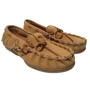 Minnie Tonka Women's Tan Suede Hard Sole Moccasin Shoes Size 7M